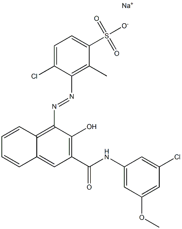 4-Chloro-2-methyl-3-[[3-[[(3-chloro-5-methoxyphenyl)amino]carbonyl]-2-hydroxy-1-naphtyl]azo]benzenesulfonic acid sodium salt Struktur