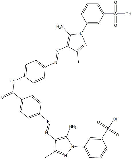 3-[5-Amino-4-[[4-[[4-[[5-amino-3-methyl-1-(3-sulfophenyl)-1H-pyrazol-4-yl]azo]benzoyl]amino]phenyl]azo]-3-methyl-1H-pyrazol-1-yl]benzenesulfonic acid Struktur