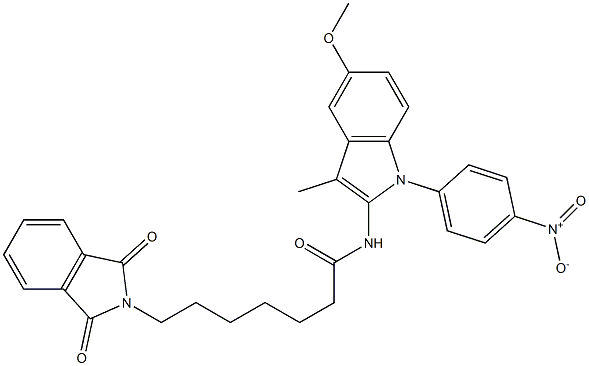 N-[1-(4-Nitrophenyl)-3-methyl-5-methoxy-1H-indol-2-yl]-7-(1,3-dioxoisoindolin-2-yl)heptanamide Struktur