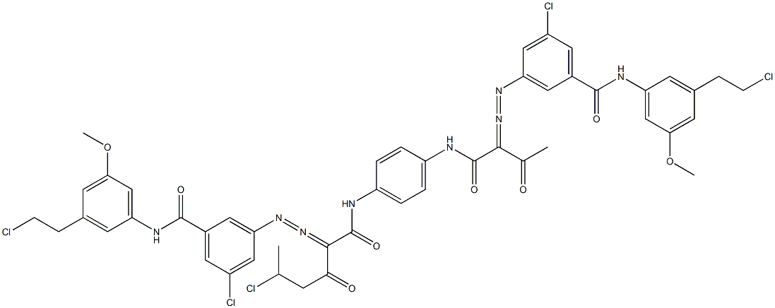 3,3'-[2-(1-Chloroethyl)-1,4-phenylenebis[iminocarbonyl(acetylmethylene)azo]]bis[N-[3-(2-chloroethyl)-5-methoxyphenyl]-5-chlorobenzamide] Struktur