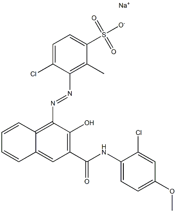 4-Chloro-2-methyl-3-[[3-[[(2-chloro-4-methoxyphenyl)amino]carbonyl]-2-hydroxy-1-naphtyl]azo]benzenesulfonic acid sodium salt Struktur