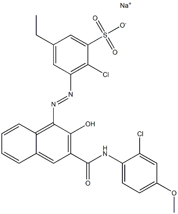 2-Chloro-5-ethyl-3-[[3-[[(2-chloro-4-methoxyphenyl)amino]carbonyl]-2-hydroxy-1-naphtyl]azo]benzenesulfonic acid sodium salt Struktur