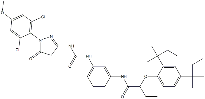 1-(2,6-Dichloro-4-methoxyphenyl)-3-[3-[3-[2-(2,4-di-tert-pentylphenoxy)butyrylamino]phenyl]ureido]-5(4H)-pyrazolone Struktur