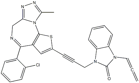 4-(2-Chlorophenyl)-9-methyl-2-[3-[(2,3-dihydro-2-oxo-3-propadienyl-1H-benzimidazol)-1-yl]-1-propynyl]-6H-thieno[3,2-f][1,2,4]triazolo[4,3-a][1,4]diazepine Struktur