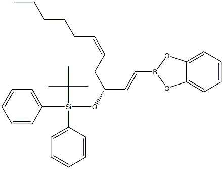 2-[(1E,3R,5Z)-3-[[Diphenyl(tert-butyl)silyl]oxy]undeca-1,5-dien-1-yl]-1,3,2-benzodioxaborole Struktur