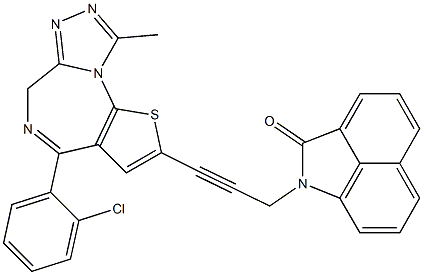 4-(2-Chlorophenyl)-9-methyl-2-[3-[(1,2-dihydro-2-oxobenz[cd]indol)-1-yl]-1-propynyl]-6H-thieno[3,2-f][1,2,4]triazolo[4,3-a][1,4]diazepine Struktur