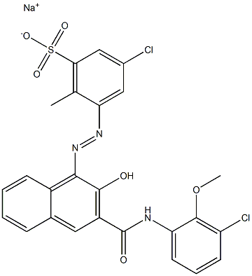 3-Chloro-6-methyl-5-[[3-[[(3-chloro-2-methoxyphenyl)amino]carbonyl]-2-hydroxy-1-naphtyl]azo]benzenesulfonic acid sodium salt Struktur