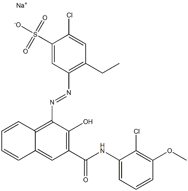 2-Chloro-4-ethyl-5-[[3-[[(2-chloro-3-methoxyphenyl)amino]carbonyl]-2-hydroxy-1-naphtyl]azo]benzenesulfonic acid sodium salt Struktur