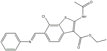 2-(Acetylamino)-6-phenyliminomethyl-7-chlorobenzo[b]thiophene-3-carboxylic acid ethyl ester Struktur