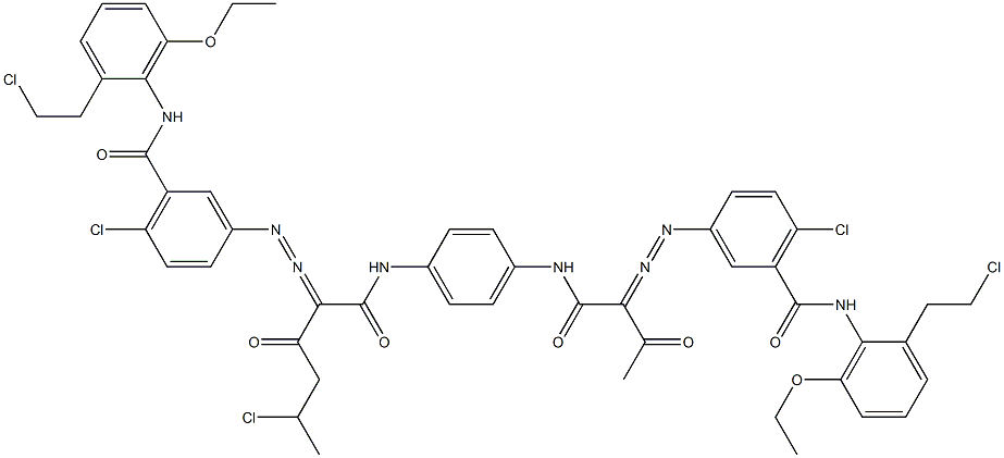 3,3'-[2-(1-Chloroethyl)-1,4-phenylenebis[iminocarbonyl(acetylmethylene)azo]]bis[N-[2-(2-chloroethyl)-6-ethoxyphenyl]-6-chlorobenzamide] Struktur