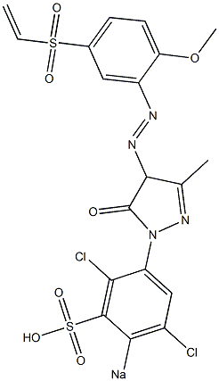 1-(2,5-Dichloro-4-sodiosulfophenyl)-4-(2-methoxy-5-vinylsulfonylphenylazo)-3-methyl-2-pyrazolin-5-one Struktur