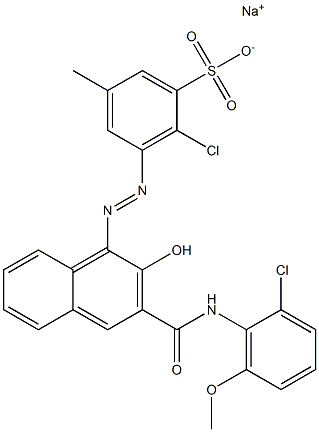 2-Chloro-5-methyl-3-[[3-[[(2-chloro-6-methoxyphenyl)amino]carbonyl]-2-hydroxy-1-naphtyl]azo]benzenesulfonic acid sodium salt Struktur