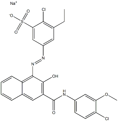 2-Chloro-3-ethyl-5-[[3-[[(4-chloro-3-methoxyphenyl)amino]carbonyl]-2-hydroxy-1-naphtyl]azo]benzenesulfonic acid sodium salt Struktur