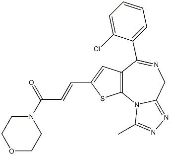 4-(2-Chlorophenyl)-2-[(E)-3-morpholino-3-oxo-1-propenyl]-9-methyl-6H-thieno[3,2-f][1,2,4]triazolo[4,3-a][1,4]diazepine Struktur