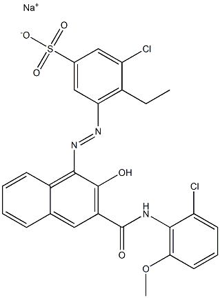 3-Chloro-4-ethyl-5-[[3-[[(2-chloro-6-methoxyphenyl)amino]carbonyl]-2-hydroxy-1-naphtyl]azo]benzenesulfonic acid sodium salt Struktur