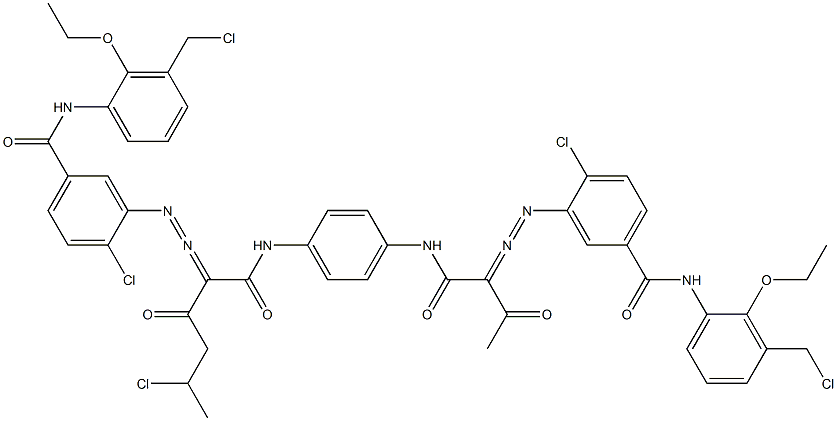 3,3'-[2-(1-Chloroethyl)-1,4-phenylenebis[iminocarbonyl(acetylmethylene)azo]]bis[N-[3-(chloromethyl)-2-ethoxyphenyl]-4-chlorobenzamide] Struktur