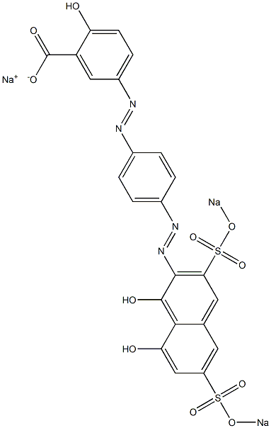 2-Hydroxy-5-[4-[[1,8-dihydroxy-3,6-bis(sodiosulfo)-2-naphthalenyl]azo]phenylazo]benzoic acid sodium salt Struktur