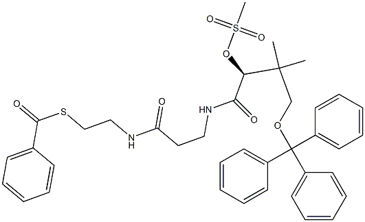 [S,(-)]-2-Methylsulfonyloxy-N-[2-[(2-benzoylthioethyl)carbamoyl]ethyl]-3,3-dimethyl-4-(triphenylmethoxy)butyramide Struktur