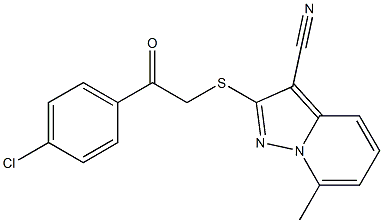 2-[[(4-Chlorophenylcarbonyl)methyl]thio]-7-methyl-pyrazolo[1,5-a]pyridine-3-carbonitrile Struktur