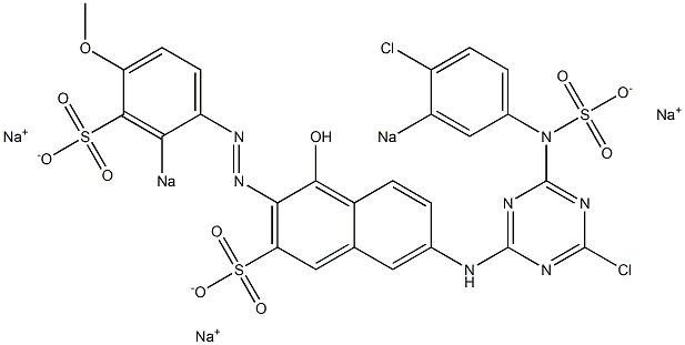 7-[6-Chloro-4-(4-chloro-3-sodiosulfoanilino)-1,3,5-triazin-2-ylamino]-4-hydroxy-3-(4-methoxy-2-sodiosulfophenylazo)-2-naphthalenesulfonic acid sodium salt Struktur