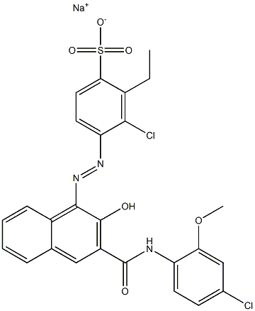 3-Chloro-2-ethyl-4-[[3-[[(4-chloro-2-methoxyphenyl)amino]carbonyl]-2-hydroxy-1-naphtyl]azo]benzenesulfonic acid sodium salt Struktur