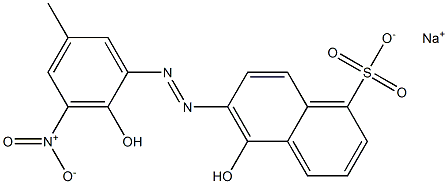 5-Hydroxy-6-[(2-hydroxy-5-methyl-3-nitrophenyl)azo]naphthalene-1-sulfonic acid sodium salt Struktur