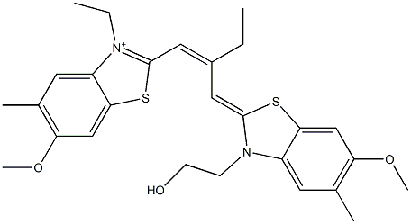 3-Ethyl-2-[2-[[3-(2-hydroxyethyl)-6-methoxy-5-methylbenzothiazol-2(3H)-ylidene]methyl]-1-butenyl]-6-methoxy-5-methylbenzothiazol-3-ium Struktur