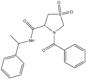 3-Benzoyl-N-(1-phenylethyl)tetrahydrothiazole-4-carboxamide 1,1-dioxide Struktur