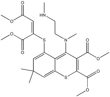 4-[Methyl[2-(methylamino)ethyl]amino]-5-[[(E)-1,2-bis(methoxycarbonyl)ethenyl]thio]-7,7-dimethyl-7H-1-benzothiopyran-2,3-dicarboxylic acid dimethyl ester Struktur