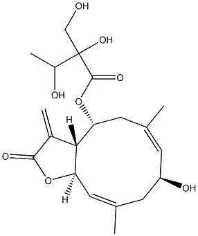 (3aR,4R,6E,8S,10E,11aR)-3a,4,5,8,9,11a-Hexahydro-4-[2,3-dihydroxy-2-(hydroxymethyl)butyryloxy]-6,10-dimethyl-3-methylene-8-hydroxycyclodeca[b]furan-2(3H)-one Struktur