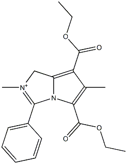 5,7-Bis(ethoxycarbonyl)-2,6-dimethyl-3-(phenyl)-1H-pyrrolo[1,2-c]imidazol-2-ium Struktur