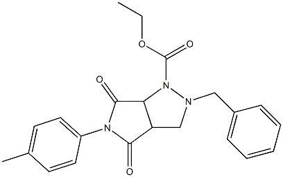 3-Benzyl-7-(4-methylphenyl)-6,8-dioxo-2,3,7-triazabicyclo[3.3.0]octane-2-carboxylic acid ethyl ester Struktur