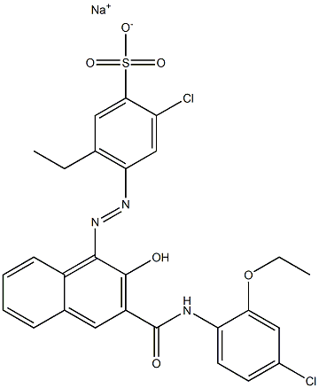 2-Chloro-5-ethyl-4-[[3-[[(4-chloro-2-ethoxyphenyl)amino]carbonyl]-2-hydroxy-1-naphtyl]azo]benzenesulfonic acid sodium salt Struktur