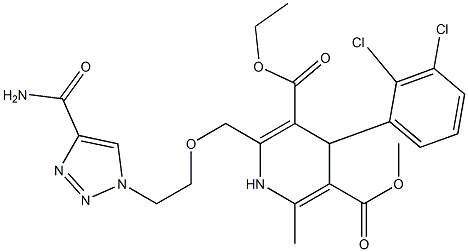 4-(2,3-Dichlorophenyl)-1,4-dihydro-2-[2-(4-carbamoyl-1H-1,2,3-triazol-1-yl)ethoxymethyl]-6-methylpyridine-3,5-dicarboxylic acid 3-ethyl 5-methyl ester Struktur