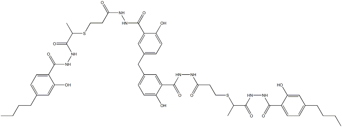 5,5'-Methylenebis[N'-[3-[[1-[[N'-(4-butylsalicyloyl)hydrazino]carbonyl]ethyl]thio]propionyl]salicylic hydrazide] Struktur