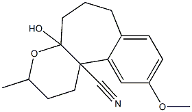 3-Methyl-4a-hydroxy-10-methoxy-1,2,3,4a,5,6,7,11b-octahydrobenzo[3,4]cyclohepta[1,2-b]pyran-11b-carbonitrile Struktur