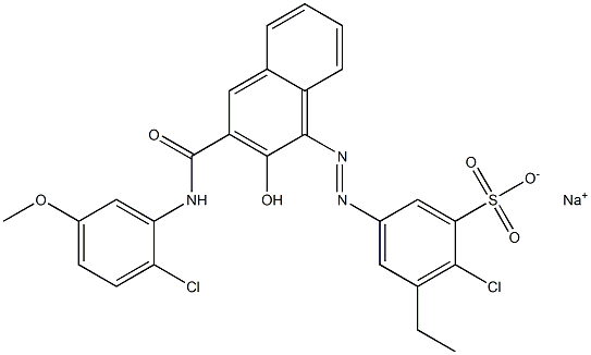 2-Chloro-3-ethyl-5-[[3-[[(2-chloro-5-methoxyphenyl)amino]carbonyl]-2-hydroxy-1-naphtyl]azo]benzenesulfonic acid sodium salt Struktur