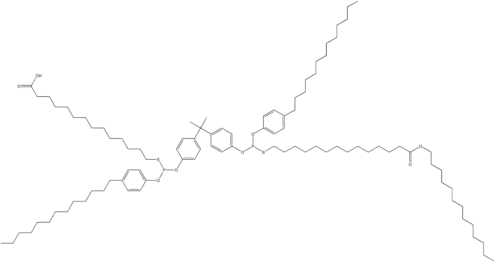 14,14'-[[Isopropylidenebis(4,1-phenyleneoxy)]bis[[(4-tridecylphenyl)oxy]phosphinediylthio]]bis(tetradecanoic acid tridecyl) ester Struktur