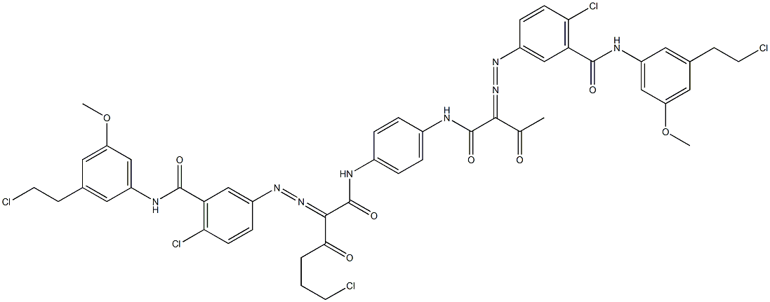 3,3'-[2-(2-Chloroethyl)-1,4-phenylenebis[iminocarbonyl(acetylmethylene)azo]]bis[N-[3-(2-chloroethyl)-5-methoxyphenyl]-6-chlorobenzamide] Struktur