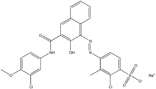 2-Chloro-3-methyl-4-[[3-[[(3-chloro-4-methoxyphenyl)amino]carbonyl]-2-hydroxy-1-naphtyl]azo]benzenesulfonic acid sodium salt Struktur