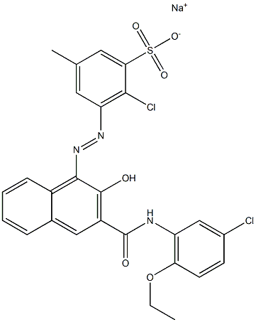 2-Chloro-5-methyl-3-[[3-[[(3-chloro-6-ethoxyphenyl)amino]carbonyl]-2-hydroxy-1-naphtyl]azo]benzenesulfonic acid sodium salt Struktur