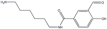 2-Hydroxy-5-[(6-aminohexyl)carbamoyl]benzenecarbaldehyde Struktur