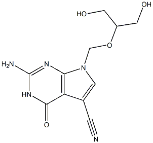 2-Amino-3,4-dihydro-7-(2-hydroxy-1-hydroxymethylethoxymethyl)-4-oxo-7H-pyrrolo[2,3-d]pyrimidine-5-carbonitrile Struktur