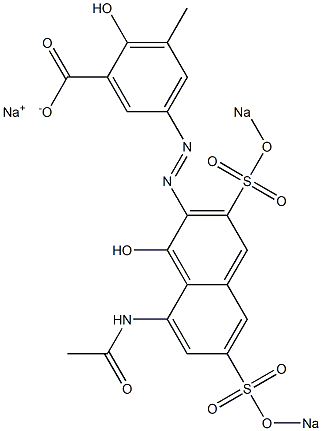 5-[[8-Acetylamino-1-hydroxy-3,6-bis(sodiosulfo)-2-naphthalenyl]azo]-2-hydroxy-3-methylbenzoic acid sodium salt Struktur