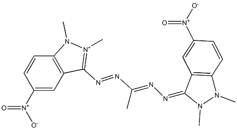 3-[[1-[2-[(1,2-Dihydro-1,2-dimethyl-5-nitro-3H-indazole)-3-ylidene]hydrazono]ethyl]azo]-1,2-dimethyl-5-nitro-1H-indazole-2-ium Struktur