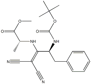 [(S)-3-Phenyl-2-[(tert-butoxycarbonyl)amino]-1-[(R)-1-(methoxycarbonyl)ethylamino]propylidene]malononitrile Struktur