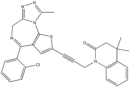 4-(2-Chlorophenyl)-9-methyl-2-[3-[(4,4-dimethyl-1,2,3,4-tetrahydro-2-oxoquinolin)-1-yl]-1-propynyl]-6H-thieno[3,2-f][1,2,4]triazolo[4,3-a][1,4]diazepine Struktur