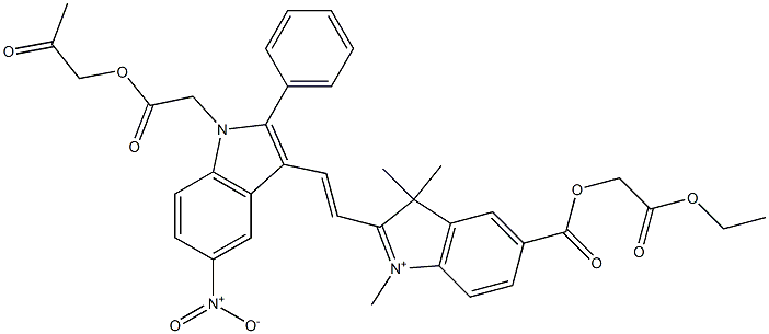 5-[(2-Ethoxy-2-oxoethoxy)carbonyl]-1,3,3-trimethyl-2-[2-[5-nitro-1-[2-oxo-2-(2-oxopropoxy)ethyl]-2-phenyl-1H-indol-3-yl]ethenyl]-3H-indol-1-ium Struktur