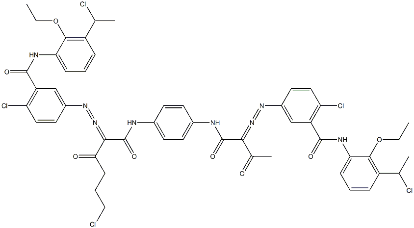 3,3'-[2-(2-Chloroethyl)-1,4-phenylenebis[iminocarbonyl(acetylmethylene)azo]]bis[N-[3-(1-chloroethyl)-2-ethoxyphenyl]-6-chlorobenzamide] Struktur