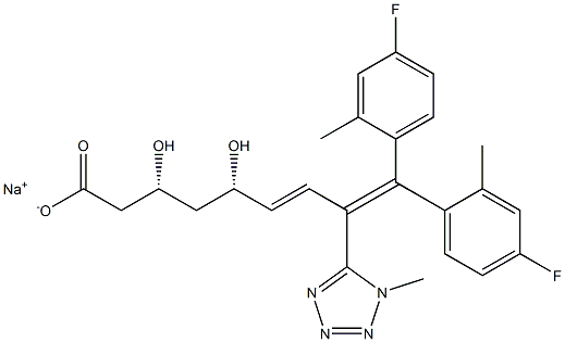 (3R,5S,6E)-9,9-Bis(4-fluoro-2-methylphenyl)-3,5-dihydroxy-8-[1-methyl-1H-tetrazol-5-yl]-6,8-nonadienoic acid sodium salt Struktur